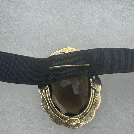 Vintage Deco Smoky Topaz Brooch Pin - Gold Filled with Black Velvet Choker - Simple Everyday Minimal Jewelry