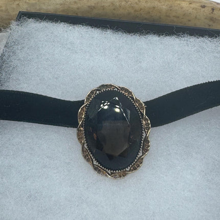 Vintage Deco Smoky Topaz Brooch Pin - Gold Filled with Black Velvet Choker - Simple Everyday Minimal Jewelry