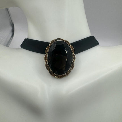 Vintage Deco Smoky Topaz Brooch Pin - Gold Filled with Black Velvet Choker - Simple Everyday Minimal Jewelry