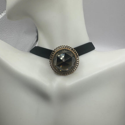 Vintage Deco Smoky Topaz Brooch Pin - Gold Filled with Black Velvet Choker - Simple Everyday Minimal Jewelry