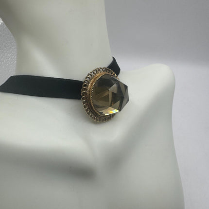 Vintage Deco Smoky Topaz Brooch Pin - Gold Filled with Black Velvet Choker - Simple Everyday Minimal Jewelry