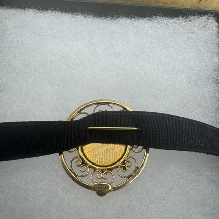 Vintage Deco Carved Cameo Brooch Pin - Gold Filled with Black Velvet Choker - Simple Everyday Minimal Jewelry
