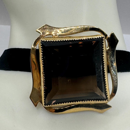 vintage lucky Deco Smoky Topaz Brooch Pin gold filled Black velvet choker small, simple every day minimal