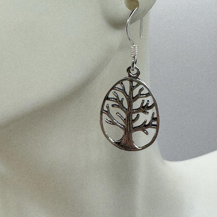 Vintage Tree of Life Deco 925 Sterling Silver Dangle Earrings Minimalist Simple Everyday Jewelry elegant bride accessories for wedding
