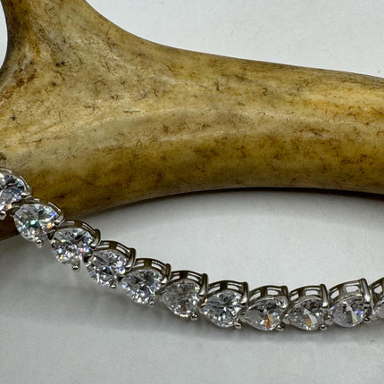 Vintage Silver Tennis Bracelet | Cubic Zirconia Crystal Diamond Gemstone Hearts | 925 Sterling Silver Dainty Stackable Tennis Bracelet