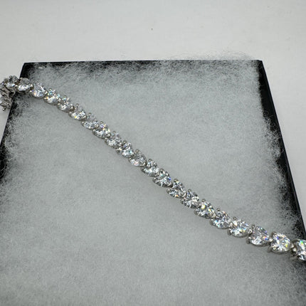 Vintage Silver Tennis Bracelet | Cubic Zirconia Crystal Diamond Gemstone Hearts | 925 Sterling Silver Dainty Stackable Tennis Bracelet