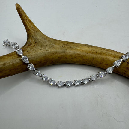 Vintage Silver Tennis Bracelet | Cubic Zirconia Crystal Diamond Gemstone Hearts | 925 Sterling Silver Dainty Stackable Tennis Bracelet