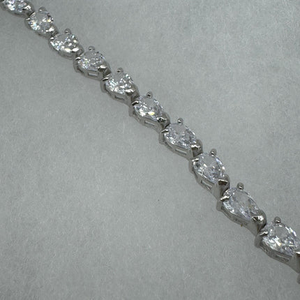 Vintage Silver Tennis Bracelet | Cubic Zirconia Crystal Diamond Gemstone Hearts | 925 Sterling Silver Dainty Stackable Tennis Bracelet