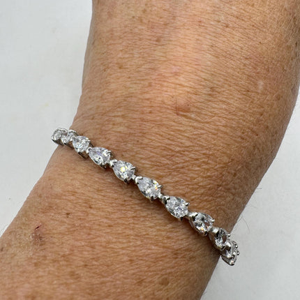 Vintage Silver Tennis Bracelet | Cubic Zirconia Crystal Diamond Gemstone Hearts | 925 Sterling Silver Dainty Stackable Tennis Bracelet