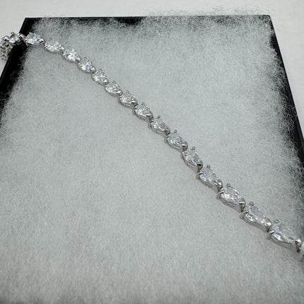 Vintage Silver Tennis Bracelet | Cubic Zirconia Crystal Diamond Gemstone Hearts | 925 Sterling Silver Dainty Stackable Tennis Bracelet