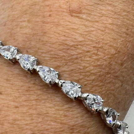 Vintage Silver Tennis Bracelet | Cubic Zirconia Crystal Diamond Gemstone Hearts | 925 Sterling Silver Dainty Stackable Tennis Bracelet