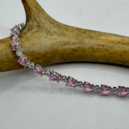 Vintage Tennis Bracelet | Simple Everyday Pink Ice Cubic Zirconia Crystal Gemstone | 925 Sterling Silver Stackable Minimal Bracelet