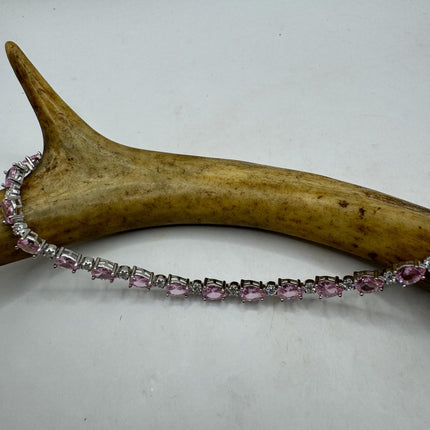 Vintage Tennis Bracelet | Simple Everyday Pink Ice Cubic Zirconia Crystal Gemstone | 925 Sterling Silver Stackable Minimal Bracelet