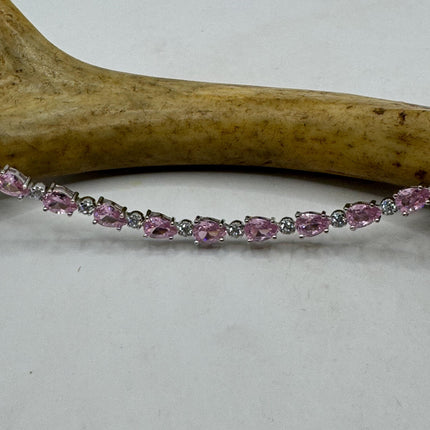 Vintage Tennis Bracelet | Simple Everyday Pink Ice Cubic Zirconia Crystal Gemstone | 925 Sterling Silver Stackable Minimal Bracelet