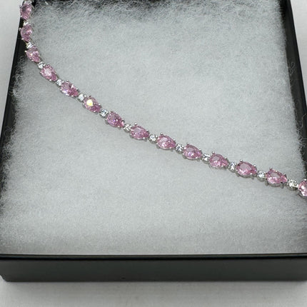Vintage Tennis Bracelet | Simple Everyday Pink Ice Cubic Zirconia Crystal Gemstone | 925 Sterling Silver Stackable Minimal Bracelet