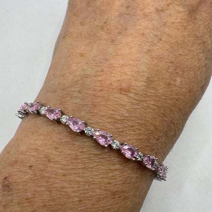 Vintage Tennis Bracelet | Simple Everyday Pink Ice Cubic Zirconia Crystal Gemstone | 925 Sterling Silver Stackable Minimal Bracelet