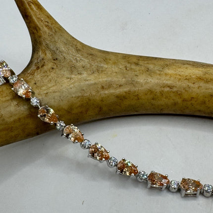 Vintage Tennis Bracelet | Simple Everyday Champagne Cubic Zirconia Crystal Gemstone | 925 Sterling Silver Stackable Minimal Bracelet