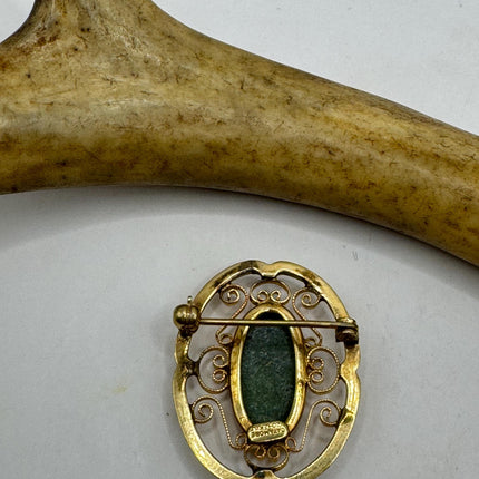 vintage lucky green Jade Brooch Pin gold filled Black velvet choker small, simple every day minimal