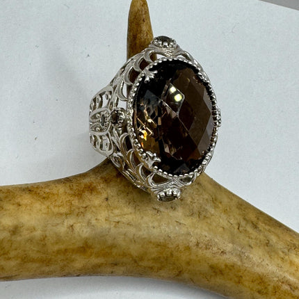 Vintage Smoky Topaz Chunky Cocktail Ring 925 Sterling Silver