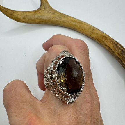 Vintage Smoky Topaz Chunky Cocktail Ring 925 Sterling Silver