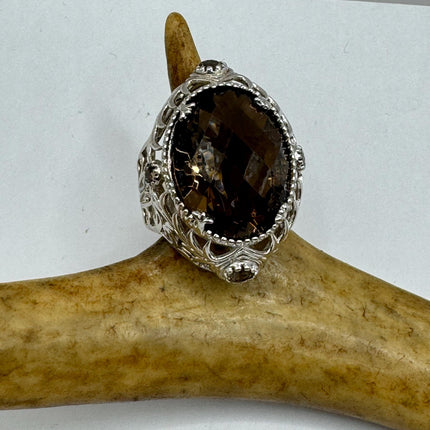 Vintage Smoky Topaz Chunky Cocktail Ring 925 Sterling Silver