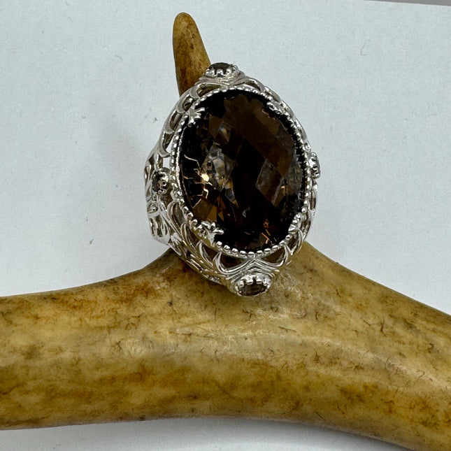 Vintage Smoky Topaz Chunky Cocktail Ring 925 Sterling Silver