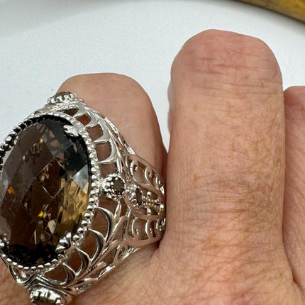 Vintage Smoky Topaz Chunky Cocktail Ring 925 Sterling Silver