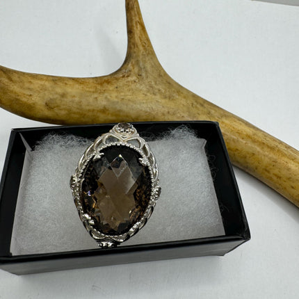 Vintage Smoky Topaz Chunky Cocktail Ring 925 Sterling Silver