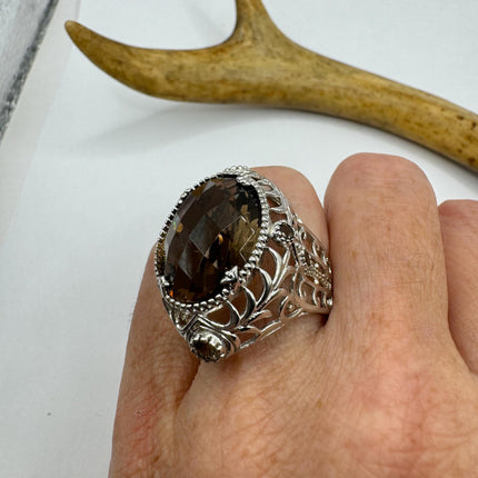 Vintage Smoky Topaz Chunky Cocktail Ring 925 Sterling Silver