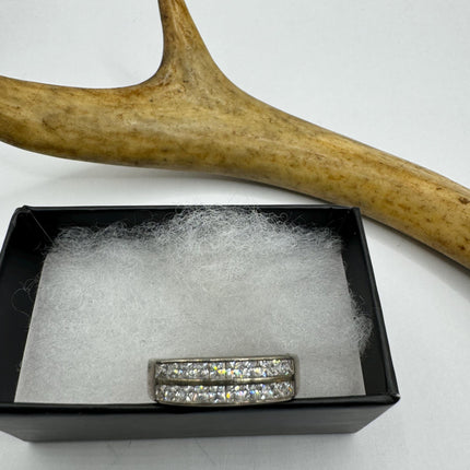 Vintage Silver Ring | Clear Crystal Diamond Eternity Stacking Promise Engagement Ring Wedding | 925 Sterling Silver Band