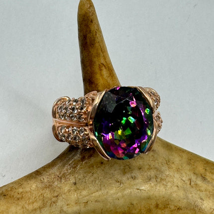 Vintage Gemstone Ring | Mystic Blue Topaz Crystal Birthstone Statement Ring | 925 Sterling Silver Band Engagement Promise Bride