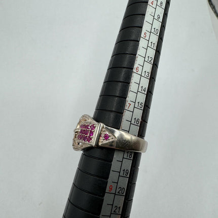 Vintage Silver Buckle Ring | Crystal Diamond Red Ruby Boho Cocktail | 925 Sterling Silver Antique Wedding Band Engagement Ring