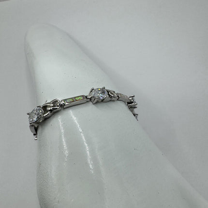 Vintage Tennis Bracelet | Blue Fire Opal Gemstone Cubic Zirconia Crystal Diamond 925 Sterling Silver