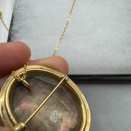 Vintage Cameo Gold Pendant Necklace | 12k GF Tiny Minimal Carved Abalone Gold Chain | Everyday Stacking Wedding Prom Jewelry Pin Brooch