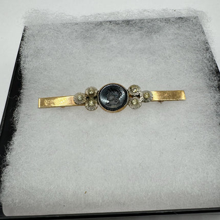 Vintage Gold Cameo Hematite Brooch - Classic Feminine Jewelry - Gold Filled Pin