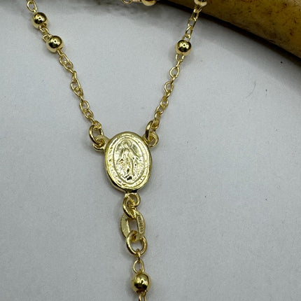Vintage Gold Rosary | 925 Sterling Silver Gold Rosary Cross Crucifix Pendant Prayer Necklace Dainty Religious communion confirmation gift
