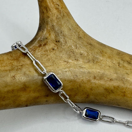Vintage Tennis Bracelet | Simple Everyday Blue Cubic Zirconia Crystal Diamond Gemstone | 925 Sterling Silver Stackable Minimal Bracelet