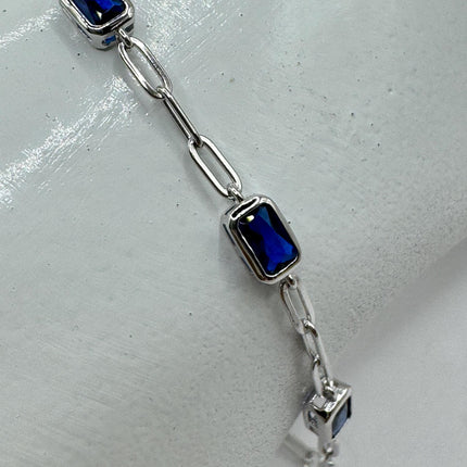 Vintage Tennis Bracelet | Simple Everyday Blue Cubic Zirconia Crystal Diamond Gemstone | 925 Sterling Silver Stackable Minimal Bracelet