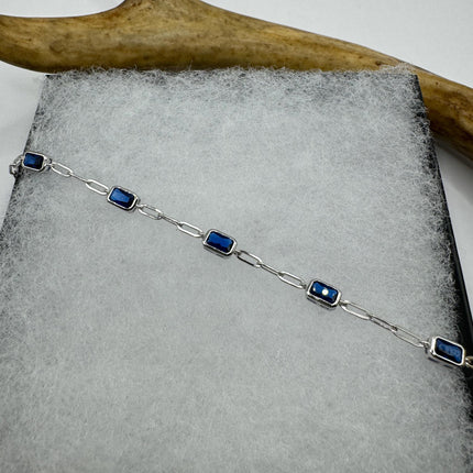 Vintage Tennis Bracelet | Simple Everyday Blue Cubic Zirconia Crystal Diamond Gemstone | 925 Sterling Silver Stackable Minimal Bracelet
