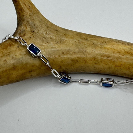 Vintage Tennis Bracelet | Simple Everyday Blue Cubic Zirconia Crystal Diamond Gemstone | 925 Sterling Silver Stackable Minimal Bracelet
