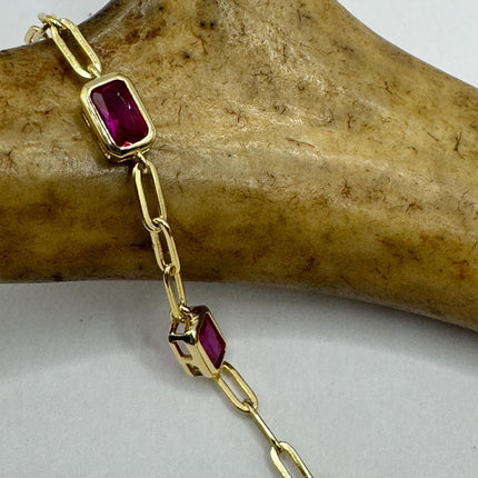 Vintage Tennis Bracelet | Simple Everyday Red Ruby Cubic Zirconia Crystal Gemstone | Gold 925 Sterling Silver Stackable Minimal Bracelet