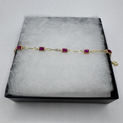 Vintage Tennis Bracelet | Simple Everyday Red Ruby Cubic Zirconia Crystal Gemstone | Gold 925 Sterling Silver Stackable Minimal Bracelet