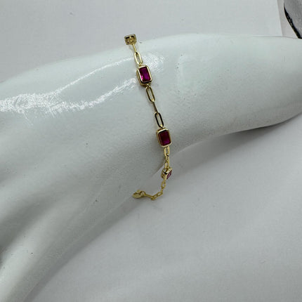 Vintage Tennis Bracelet | Simple Everyday Red Ruby Cubic Zirconia Crystal Gemstone | Gold 925 Sterling Silver Stackable Minimal Bracelet
