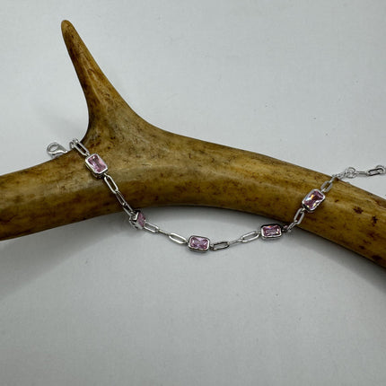 Vintage Tennis Bracelet | Simple Everyday Pink Ice Cubic Zirconia Crystal Gemstone | 925 Sterling Silver Stackable Minimal Bracelet