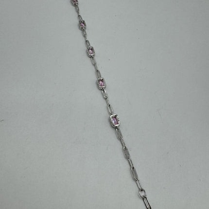Vintage Tennis Bracelet | Simple Everyday Pink Ice Cubic Zirconia Crystal Gemstone | 925 Sterling Silver Stackable Minimal Bracelet