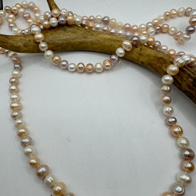 Vintage Pearl Necklace | Hand Knotted Pink Pearl Gemstone 48 Inch Jump Rope Length Elegant Statement Layering Necklace