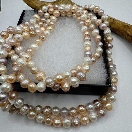 Vintage Pearl Necklace | Hand Knotted Pink Pearl Gemstone 48 Inch Jump Rope Length Elegant Statement Layering Necklace