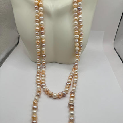 Vintage Pearl Necklace | Hand Knotted Pink Pearl Gemstone 48 Inch Jump Rope Length Elegant Statement Layering Necklace