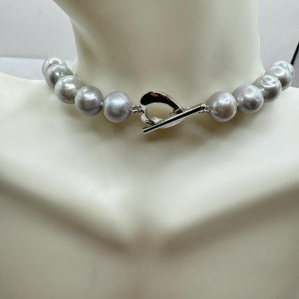 Vintage Pearl Necklace | Elegant Hand Knotted Pink Pearl 925 Sterling Silver Heart Toggle 18 Inch Necklace Simple every everyday minimal