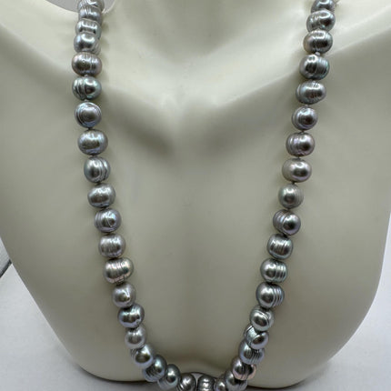 Vintage Pearl Necklace | Elegant Hand Knotted Gray Pearl 925 Sterling Silver 22 inch long Necklace Simple every everyday minimal